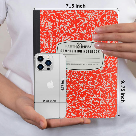 PARTH iMPEX 12 Pack Bulk Composition Notebooks Wide Ruled, 200 Pages (100 Sheets), 9-3/4 x 7-1/2, Hard Cover Wide Ruled Notebooks in 6 Assorted Colors, Composition Notebook For School College Office