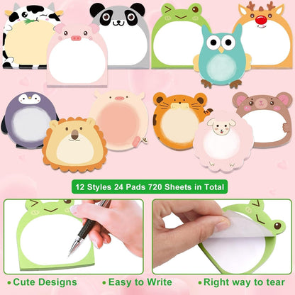 Fancy Land 24 Pads Cute Sticky Notes Animal Sticky Notes for Teachers Classrooms 720 Sheets Memo Pads Page Markers Flags Teacher Appreciation Nurse End of Year Graduation Gift Home Office Supplies