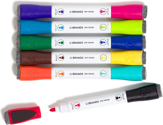 U Brands Fine Tip Dry Erase Markers with Eraser, Magnetic Double Ended Whiteboard Markers, Low Odor, Assorted Bright Colors, Set of 8