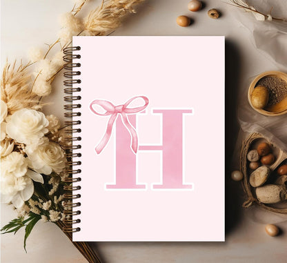 Blue Bow Journal Notebook for Girls,Initial H Journals Personalized Diary Gifts for Teen Girl Kids,Monogrammed Gifts for Women,Trendy Coquette Cute Hardcover Spiral Notebook 5.5 x 8.3 - Colors B