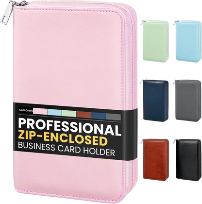 Sooez Leather Professional Business Card Book Holder Organizer, 240 Capacity Credit Card Booklet, PU Name Cards Holder Storage File for Men Women, 7.7 x 4.5 Inch, Black