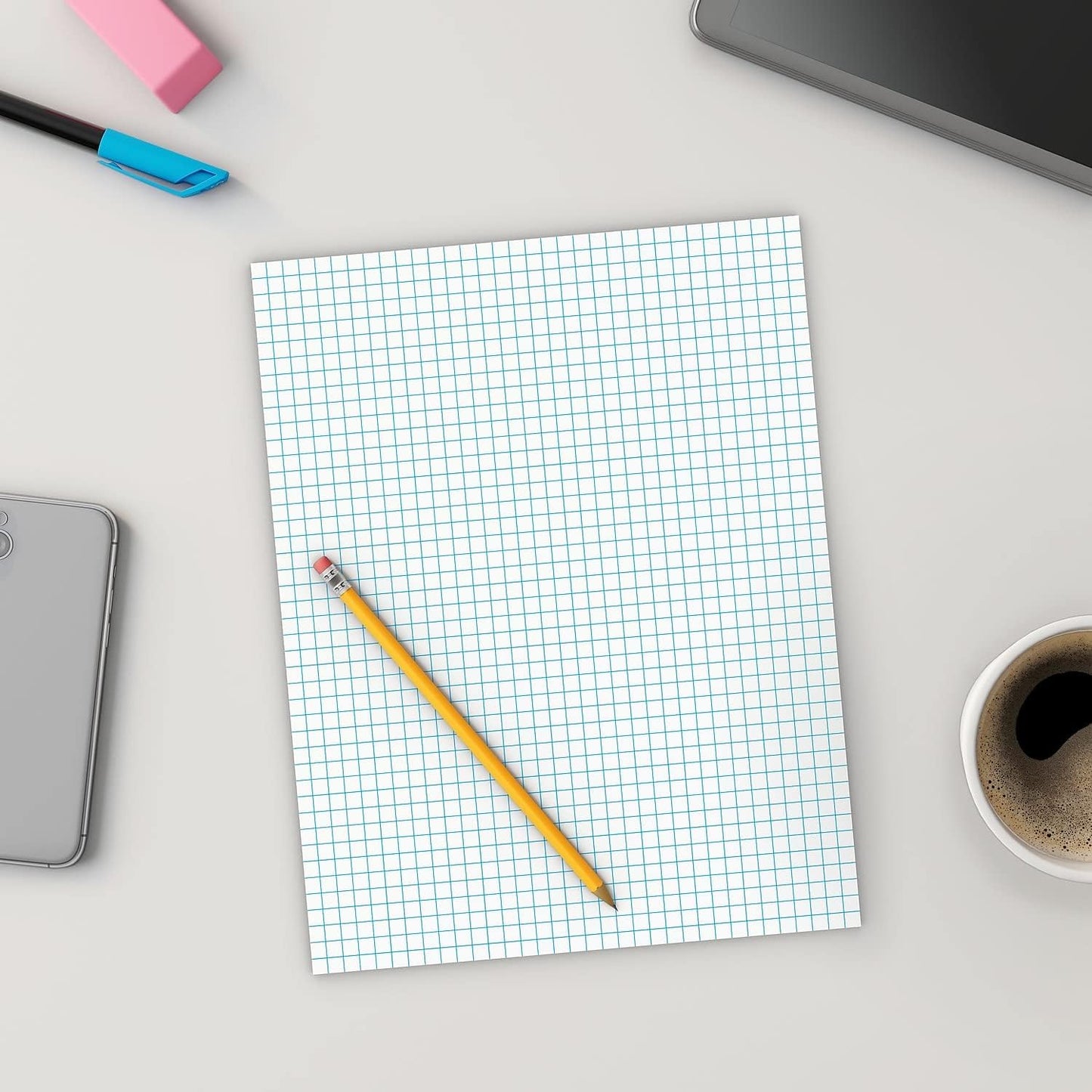 STAPLES Notepads, 8.5” x 11”, Graph Ruled, White, 50 Sheets/Pad, 6‑Pack