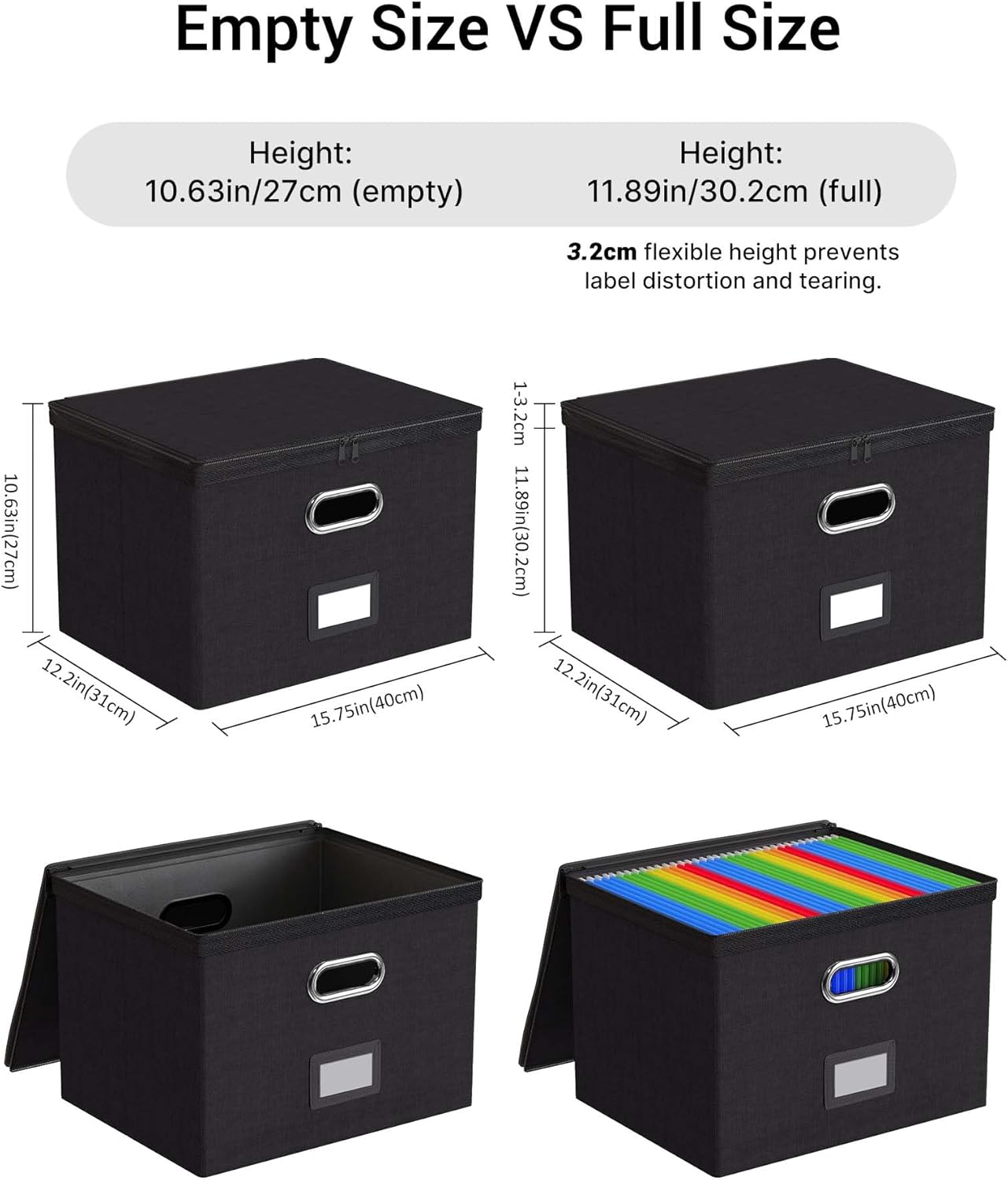 Oterri 2 Pack File Organizer Boxes with Lids, File Box with Mesh Pockets, Document Organizer Box for File Folders Letter Size, Zippers Filing Box for Home, Office, School (Green, Without Folders)