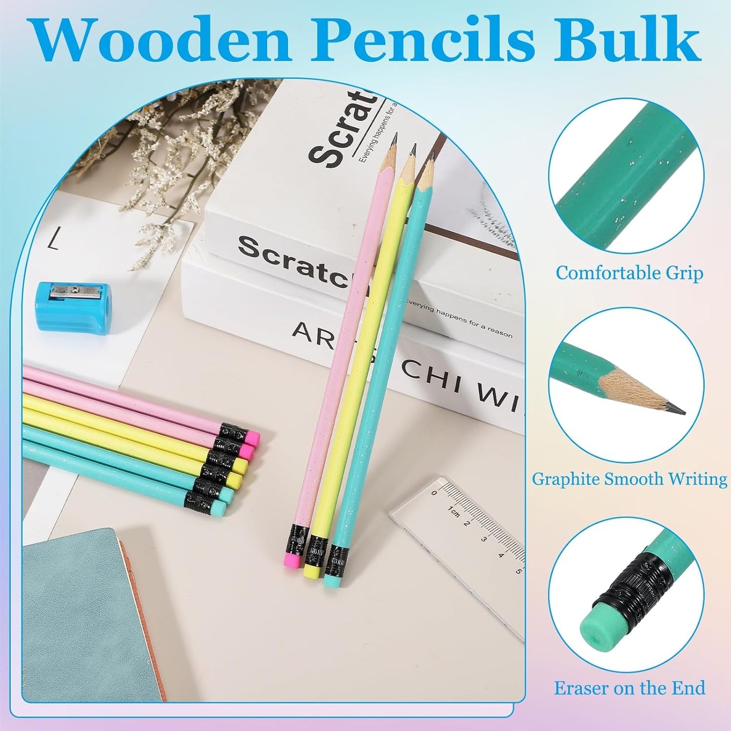 PATIKIL Triangle Wooden Pencils Bulk, 12 Pack HB Graphite Pencils with Eraser for Office Supplies, Engineering Marking Writing Art Drawing Supplies, Purple-Pink