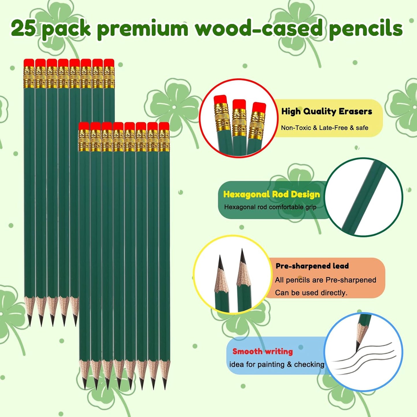 Adhere 25pcs Woodcase Pencils with Eraser Premium Pre-Sharpened Hexagon Graphite 2B pencils ideal for home, office writing including a Free Sharpener(Pink・25pcs)