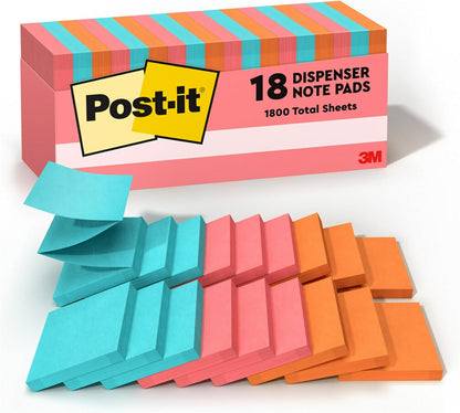 Post-it Pop-up Notes, 18 Sticky Note Pads, 3 x 3 in., School Supplies, Office Products, Accordion Sticky Notes Work with Pop-Up Note Dispenser, Poptimistic Collection