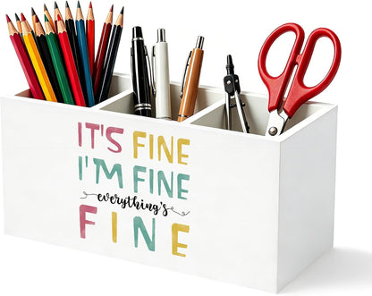 Don't Overthink It Inspirational Pencil Pen Holder for Desk, Pink Positive Affirmations Wooden Box Sign Pen Holder Organizer for Home Office School Desk Accessories