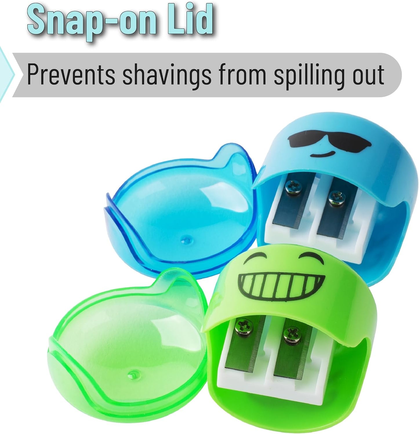 Mr. Pen- Pencil Sharpeners Manual, 48 Pack, Dual Hole, Smiley, Bulk Handheld Pencil Sharpener, Compatible with Standard and Jumbo Pencils, Snap-on Lid, Stainless Steel Blade, Back to School Supplies