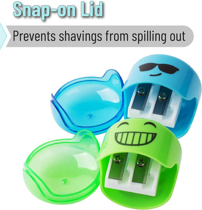 Mr. Pen- Pencil Sharpeners Manual, 48 Pack, Dual Hole, Smiley, Bulk Handheld Pencil Sharpener, Compatible with Standard and Jumbo Pencils, Snap-on Lid, Stainless Steel Blade, Back to School Supplies