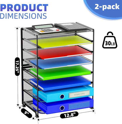 Simple Trending 2 Pack 8 Tier Letter Tray Paper - Mesh Desk File Organizer for Office School Desktop, Black