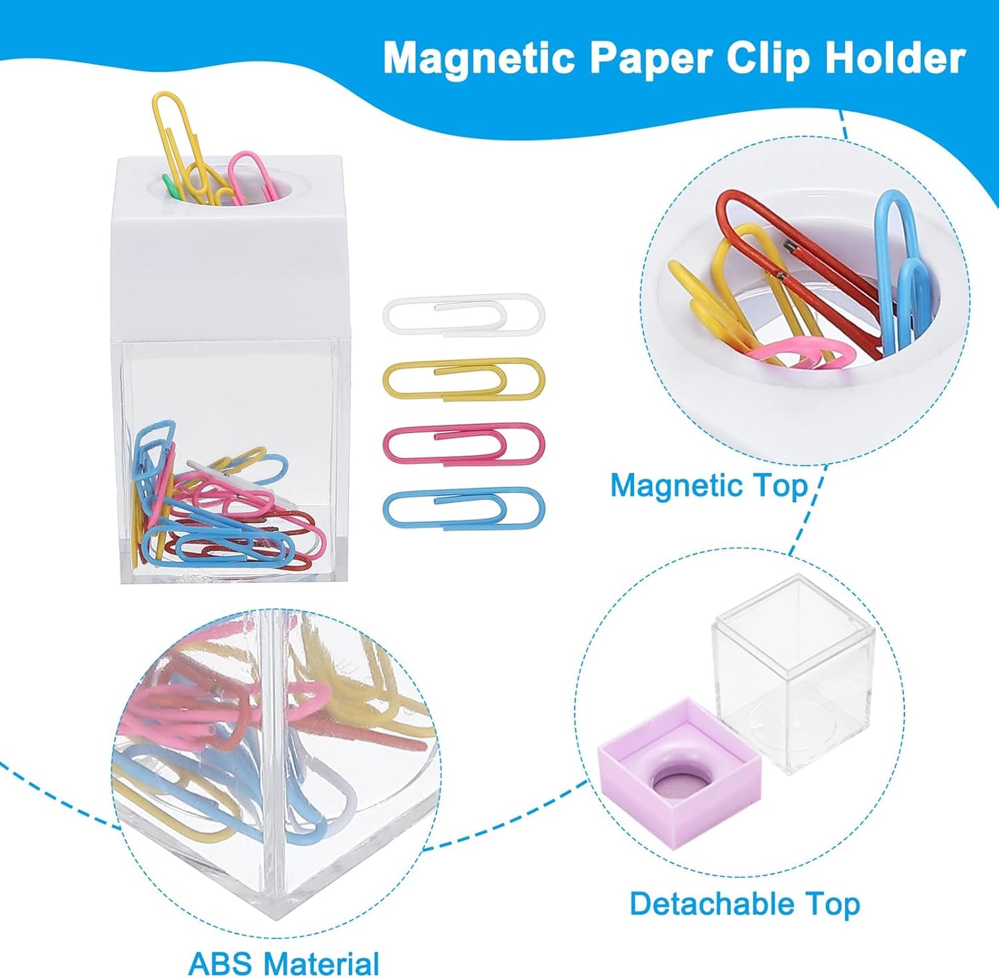 PATIKIL Magnetic Paper Clip Holder Dispenser, Large Capacity Paper Clip Organizers with Magnetic Top for Desk Supplies, Office, Classroom, Home, Purple
