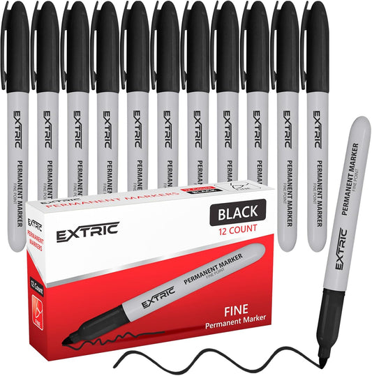 EXTRIC Permanent Markers Black, 36 Count Fine Point Markers, Quick Drying, Works on Wood, Paper, Plastic, Metal and Glass, for Home, Office and School use