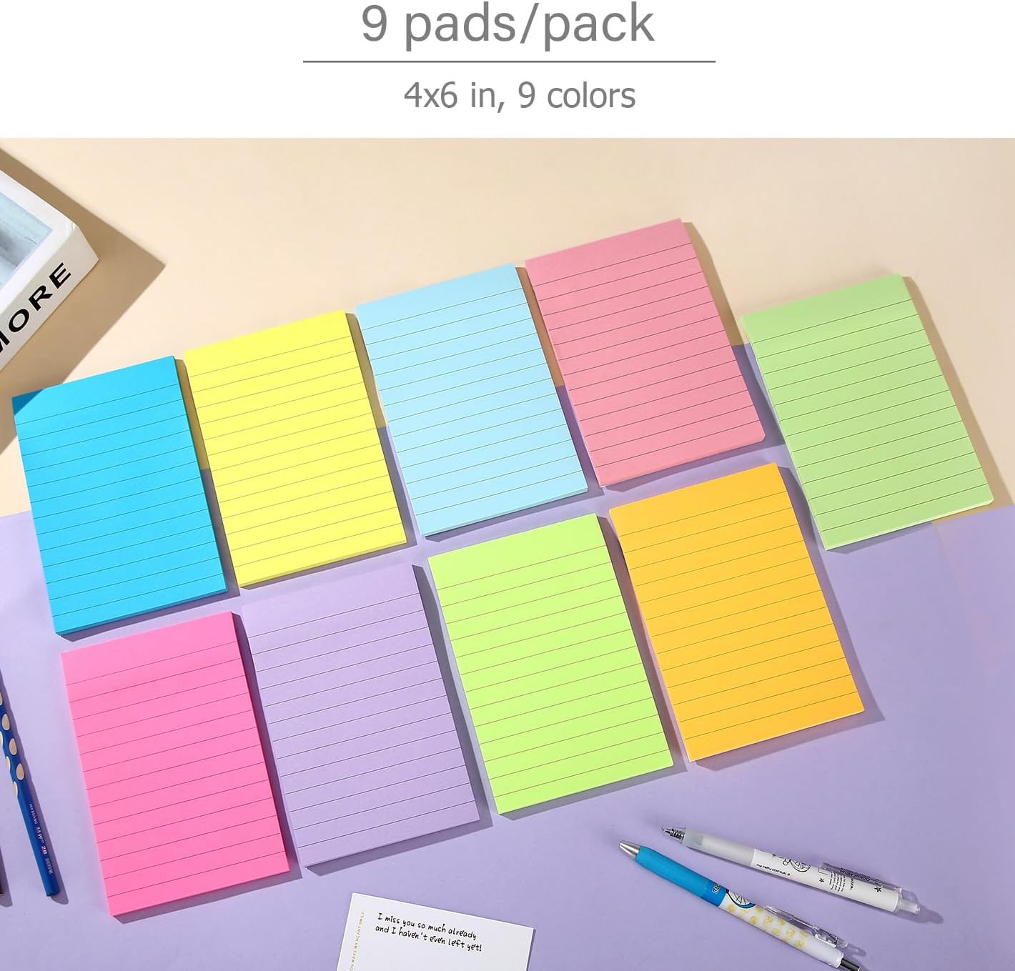 12 Pack Lined Sticky Notes 4x6 in Bright Colors Self-Stick Note Pads with Lines, Colorful Bulk Sticky Memo Pad for School, Office, Meeting