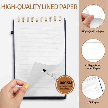 A5 Top Spiral Notebook – Hardcover Journal 160 Pages 100 GSM Thick Paper With Elastic Band & Pen Holder Steno Pads College Ruled Writing Notebooks for Work School Travel Pink