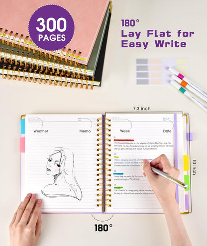 Hardcover Spiral Notebook Journal with Removable Dividers Tabs, 300 Pages Leather 5 Subject Notebook College Ruled, 8"x10" Large B5 Notebooks for Work School Note taking, Lined Journal for Women, Pink