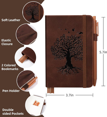3 Pack Pocket Journaling Notebooks, A6 Small Notebook For Note Taking Journaling Notebooks Journals For Writing Mini Note Pads With Pen Holder 120 Pages 100 GSM Thick Paper(Nude, Brown, Forest Green)