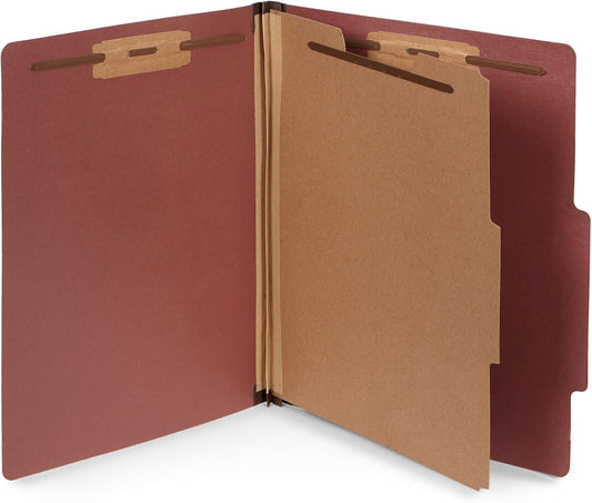 10 Letter Size Red Classification Folders - 1 Divider - 2 Inch Tyvek Expansions - Durable 2 Prongs Designed to Organize Standard Medical Files, Office Reports - Letter Size, Red Brick Color, 10 Pack