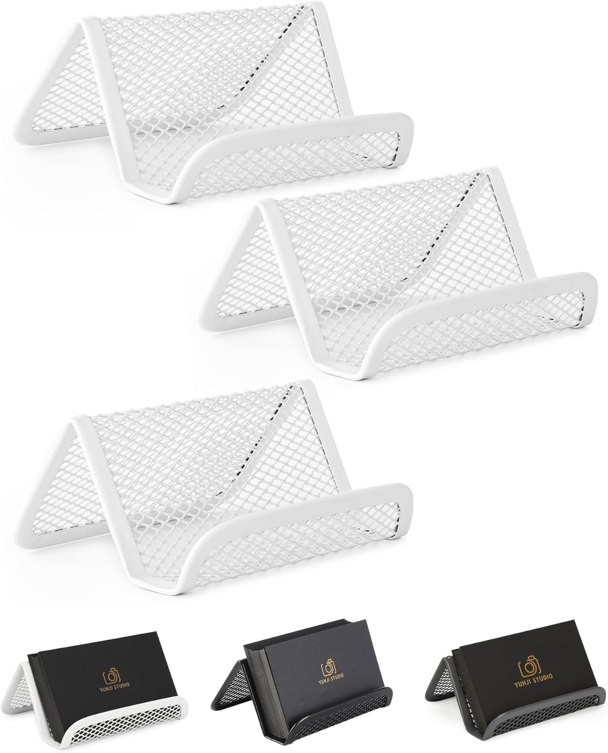 Mr. Pen- Metal Mesh Business Card Holders, 3 Pack, Black, Durable Stainless Steel Card Stand for Desk, Office, and Business Use, Straight, Flat and Smooth Design