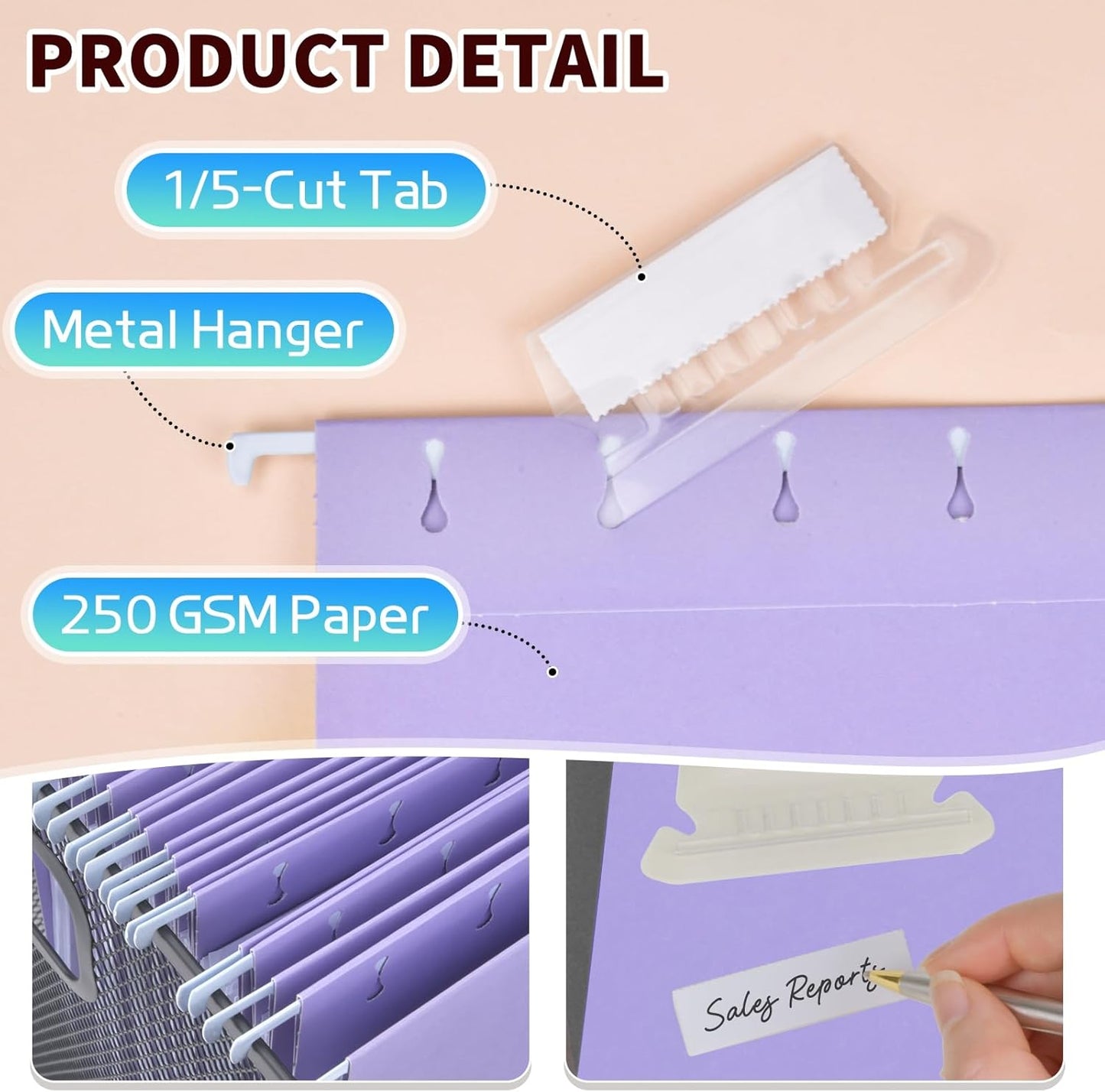 25-Pack Green Hanging File Folders, Letter Size (8.5" x 11") with 1/5-Cut Tabs,Includes 35 Transparent Label Cards & 50 Sticker Labels for Home & Office Organization