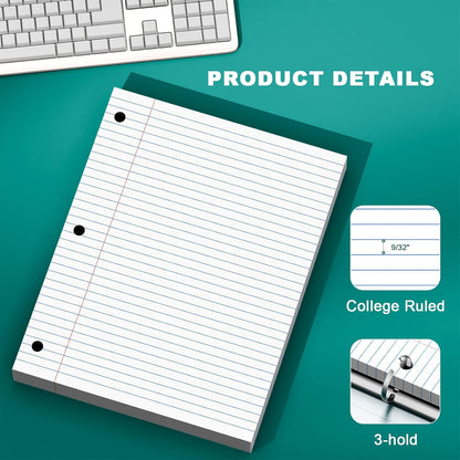 Note Pads 8 X 10.5 Loose Leaf Paper, 120Sheets, 3 Hole Punched Lined Paper, College Ruled 8 X 10.5 Notebooks, 10-1/2" X 8 Binder Writing Pads, Filler Paper For Engineering, Office, School Supplies