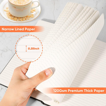 Huhuhero 5 Pack Lined Journal Notebooks, Hardcover Notebook for Work School Office, 5"×8.25", 120Gsm Thick Ruled Writing Journals for Note Taking Business, Black