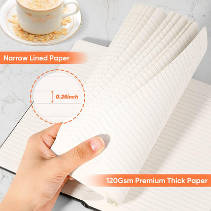 Huhuhero Lined Journal Notebooks for Work, Hardcover Leather Journals for Writing Women Men, 120Gsm Thick Paper College Ruled Notebook, Office School Supplies, 5.25"×8.25" (1, Matte Black)