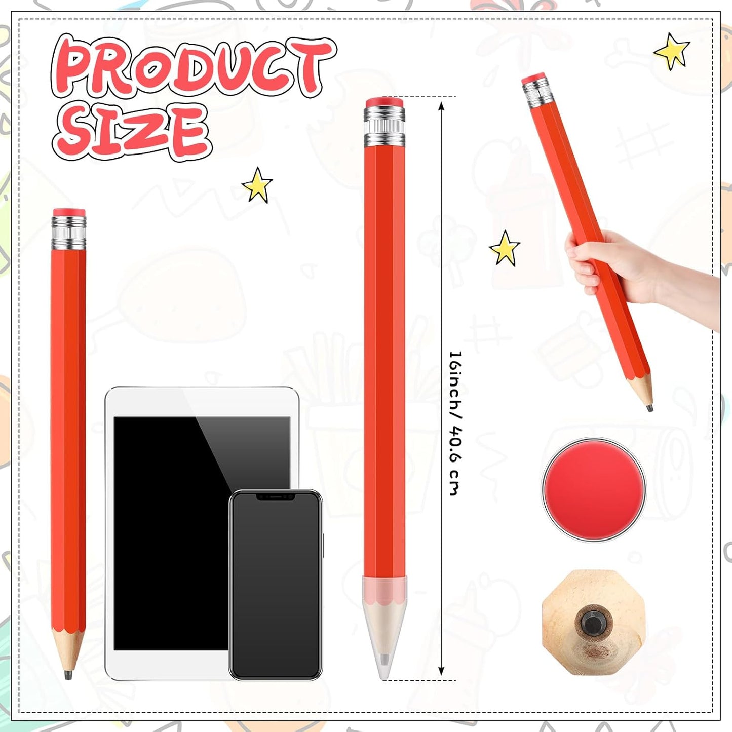 16 Inch Wooden Large Jumbo Pencils Giant Big Funny Wood Pencil with Cap and Eraser Fun Novelty Gifts for Kids School Kindergarten Home Office Prop Supplies(Purple)