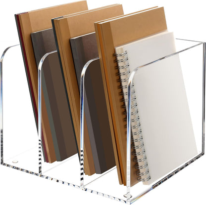 HeZone Acrylic Magazine Rack File Holder Desk Organizers and Storage 2-Pack Small Clear Acrylic Vertical Magazine Holder Book Stand for Office Desk