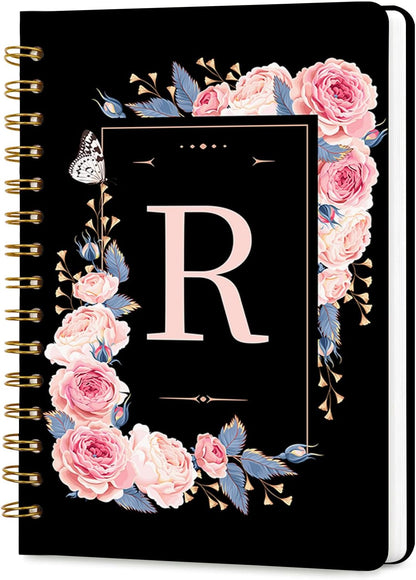 Lined Spiral Journal Notebook, A5 College Ruled Spiral Notebook for Women, Hardcover with Elegant Design for Work and Note-Taking, 5.5 * 8.25 inch, 160 Pages, Letter T