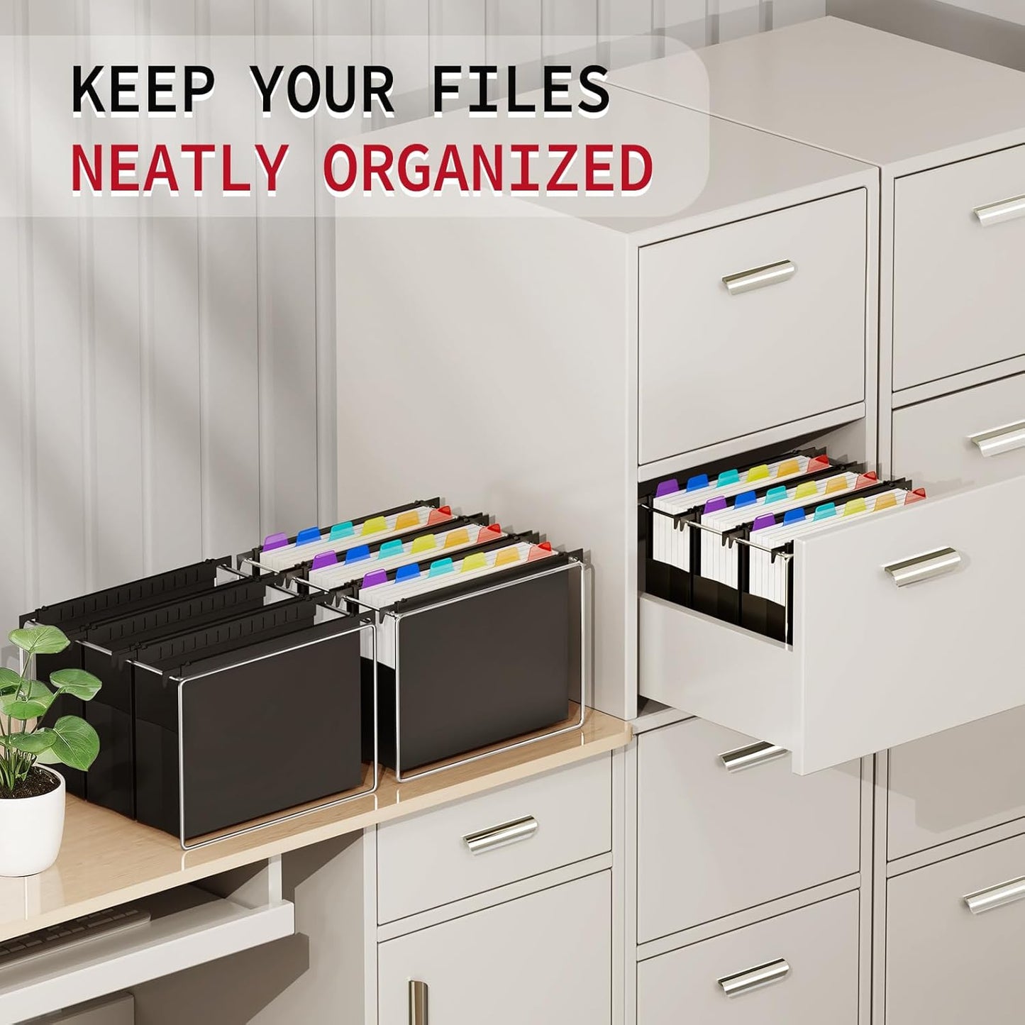 Uquelic Plastic Hanging File Folders Letter Size, 12 Pack Reinforced Heavy Duty Hang Folder with Movable Bright Dividers, Adjustable Tabs, 2" File Organizer for Filing Cabinet, School, Office