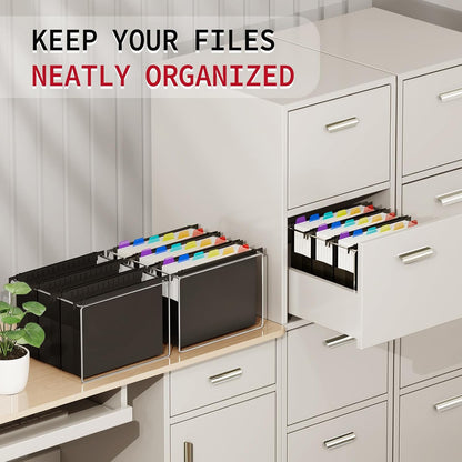 Uquelic Plastic Hanging File Folders Letter Size, 12 Pack Reinforced Heavy Duty Hang Folder with Movable Bright Dividers, Adjustable Tabs, 2" File Organizer for Filing Cabinet, School, Office