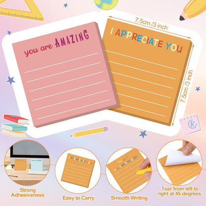 Yinder 48 Pcs Inspirational Sticky Notes Cute Motivational Sticky Notes Pad End of Year Employee Appreciation Gifts Bulk for Teacher Nurse Coworkers Office Supplies 3 x 3'' (Thank You,Dark Color)