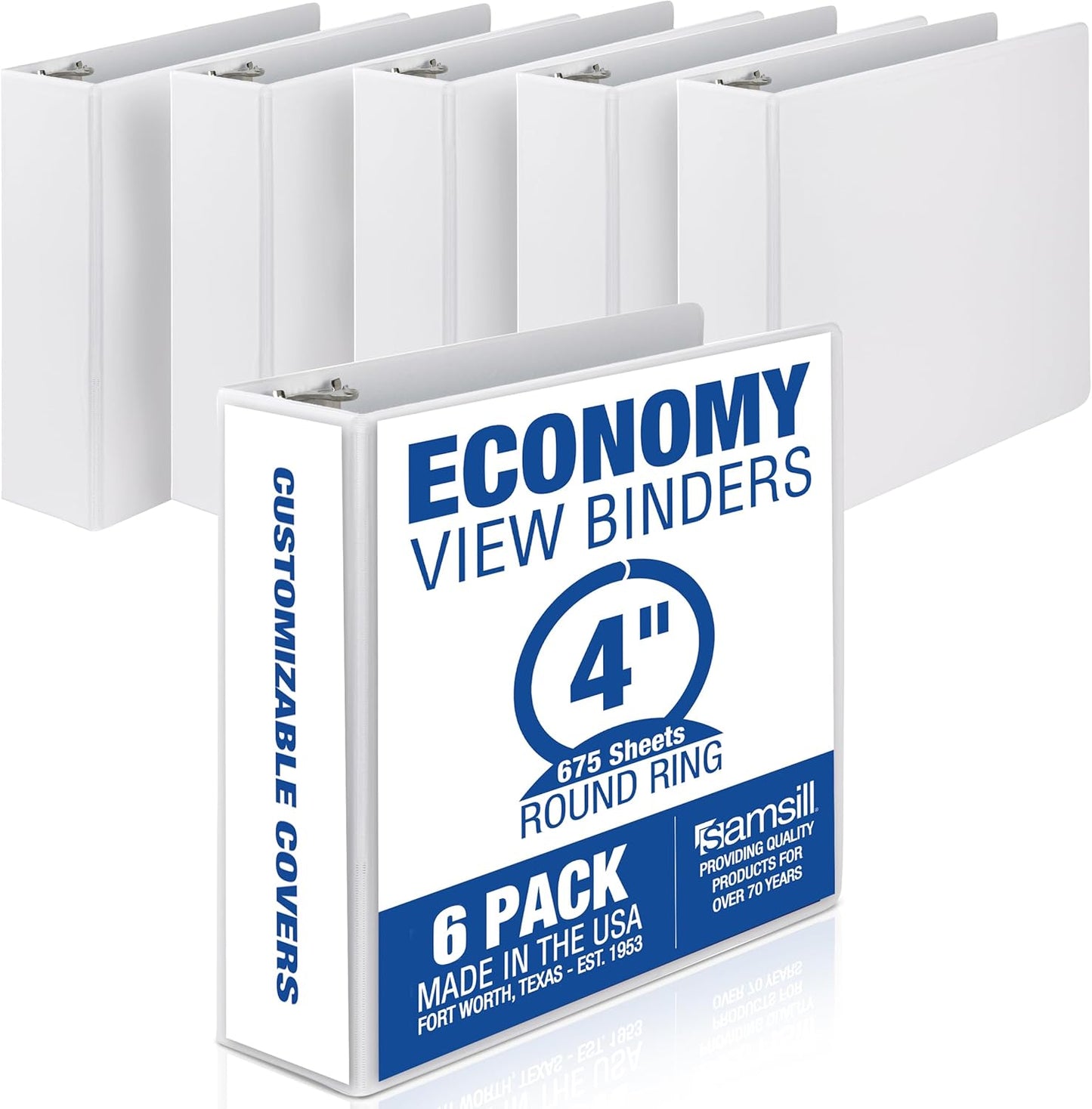Samsill 1.5 Inch 3 Ring Binders, Economy Round Ring, Clear View Cover, 325 Sheet Capacity - for School, Home, Office - White, 4 Pack