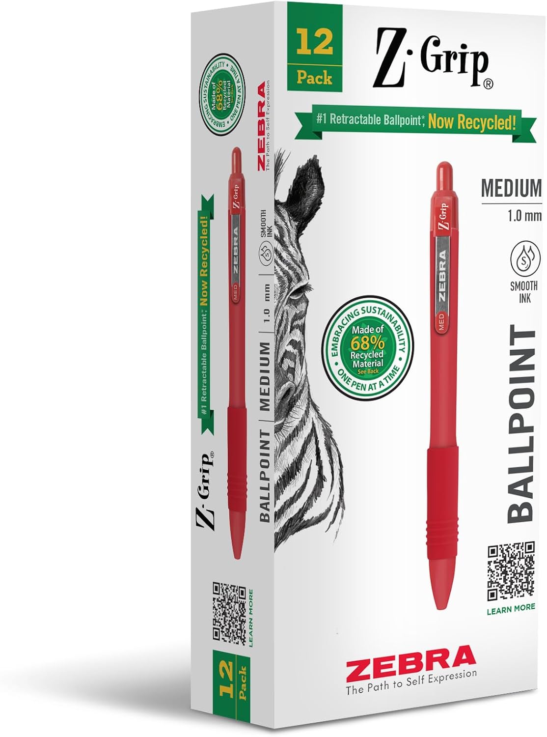 Zebra Pen Z-Grip Retractable Ballpoint Pen, Smooth-Flowing Black Ink, 1.0mm Medium Point, School & Office Supplies, Ideal for Note-Taking, Journal and Planner Use, 18-Pack (22218)