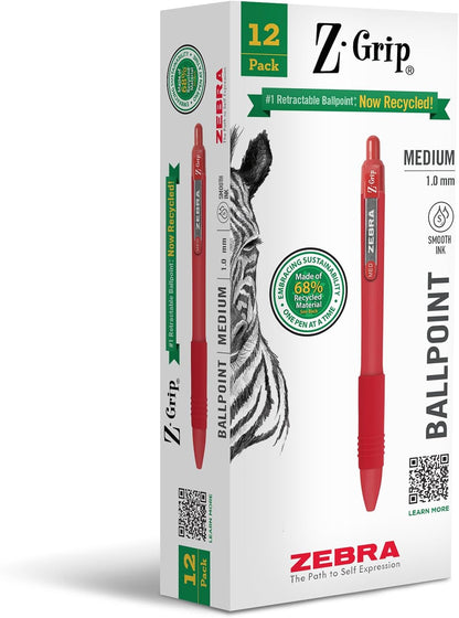 Zebra Pen Z-Grip Retractable Ballpoint Pen, Smooth-Flowing Black Ink, 1.0mm Medium Point, School & Office Supplies, Ideal for Note-Taking, Journal and Planner Use, 18-Pack (22218)