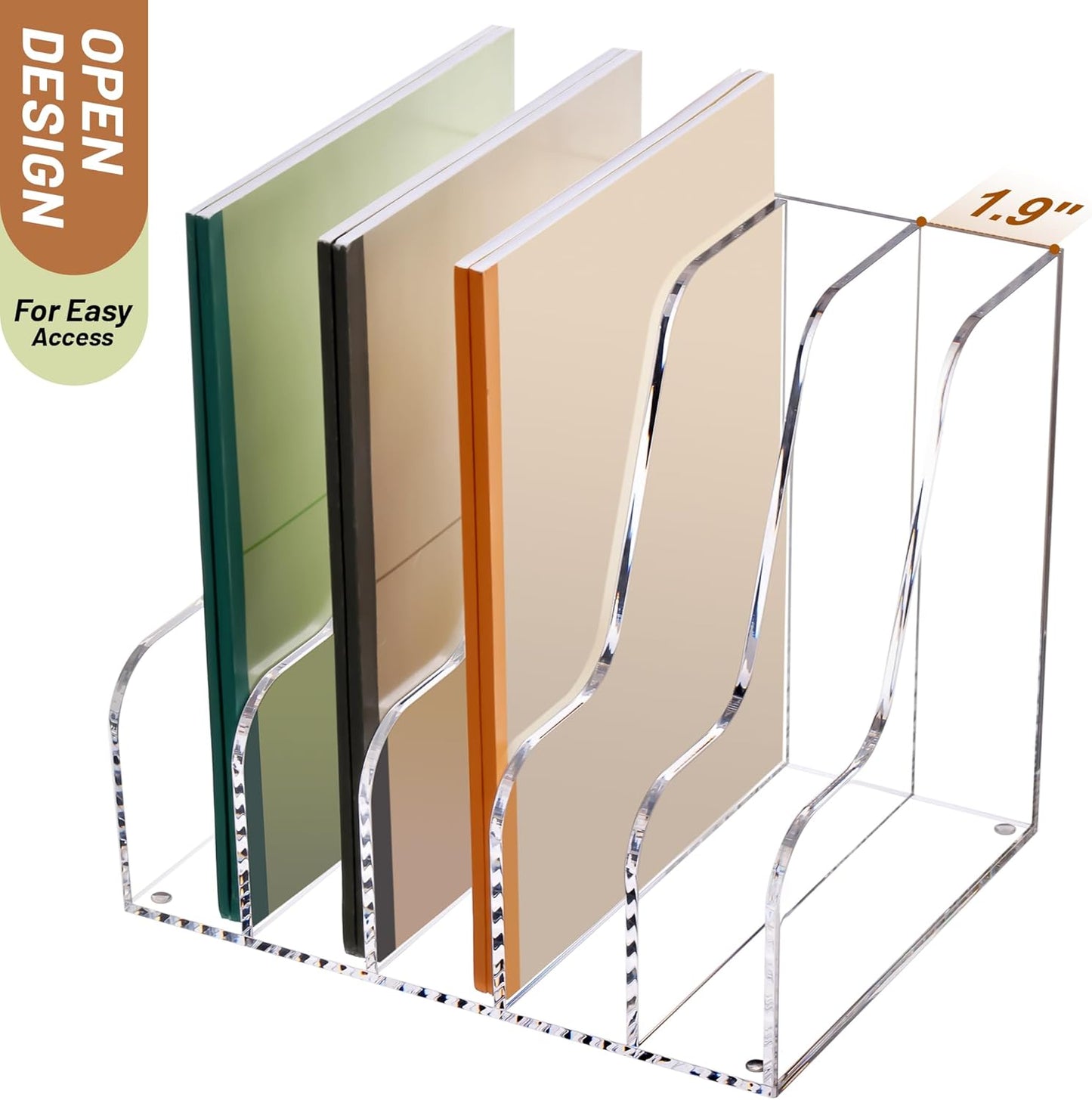 SANRUI Desk Organizer Clear Acrylic Desk Magazine File Holder with 3 Vertical Sections Magazine Rack File Organizer for Office, Home, School