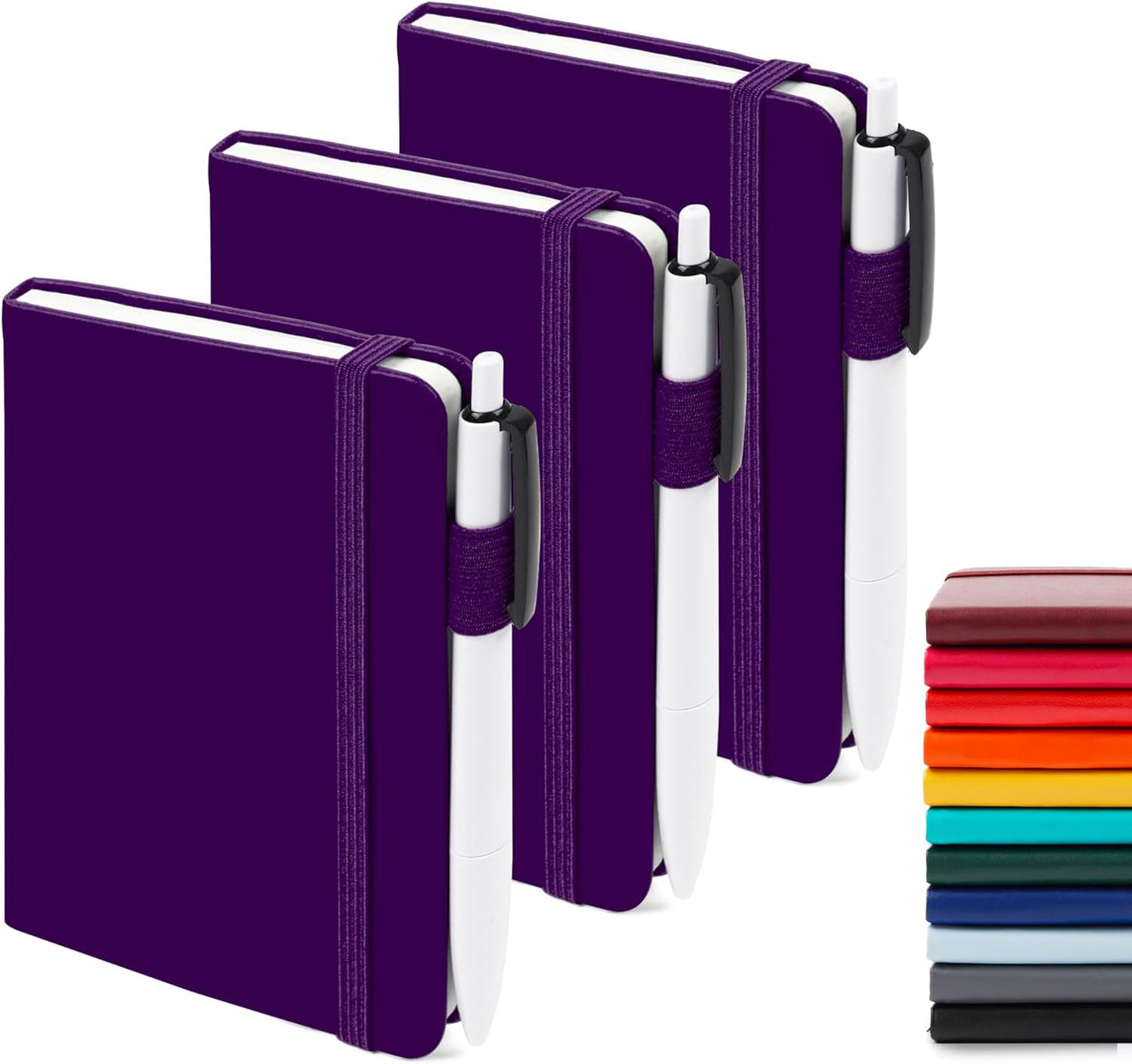 feela 3 Pack Pocket Notebook Journals with 3 Black Pens, A6 Mini Cute Small Journal Notebook Bulk Hardcover College Ruled Notepad with Pen Holder for Office School Supplies, 3.5”x 5.5”, Gray