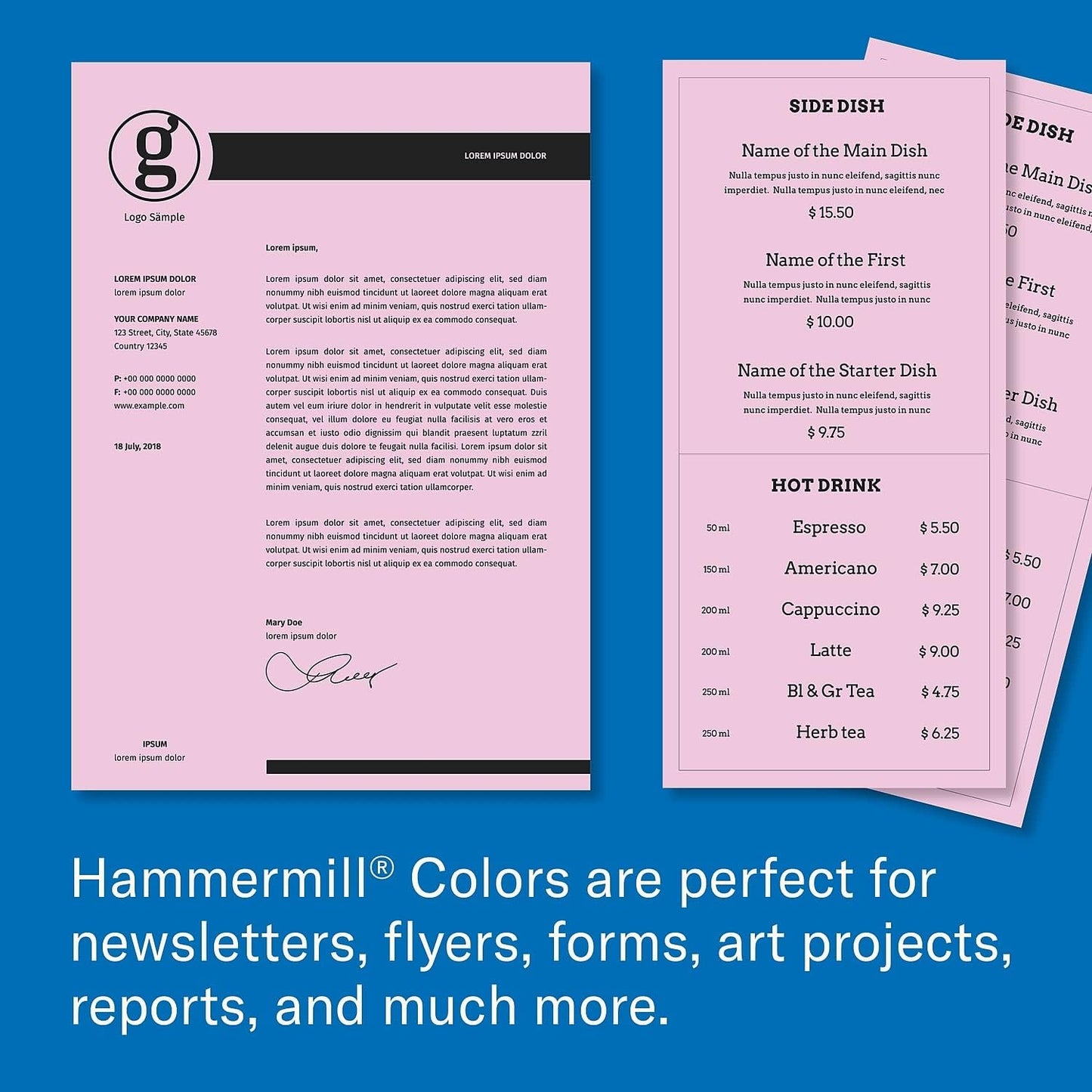 Hammermill Colored Paper, 20lb Pink Printer Paper, 8-1/2 x 11- 1 Ream (500 Sheets) - Made in the USA, Pastel Paper, 103382R