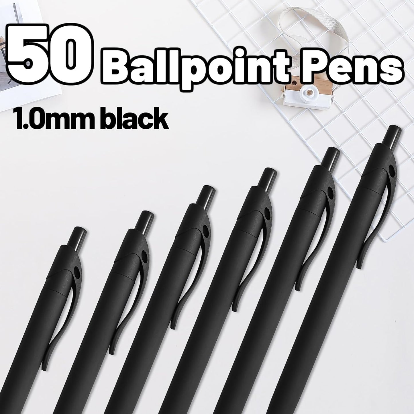 BallPoint Pens, 50 Pack (BLACK Ink),Bulk Pens, Black Barrel,Click Pens for Office Home and School, Retractable Ballpoint Pens, Medium Point, 1.00MM (Black)