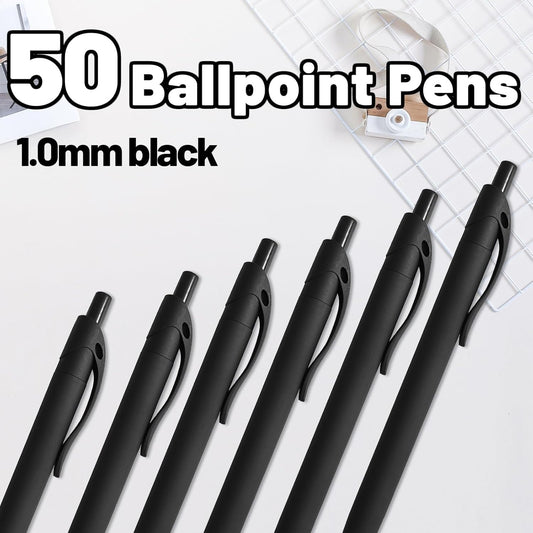 BallPoint Pens, 50 Pack (BLACK Ink),Bulk Pens, Black Barrel,Click Pens for Office Home and School, Retractable Ballpoint Pens, Medium Point, 1.00MM (Black)