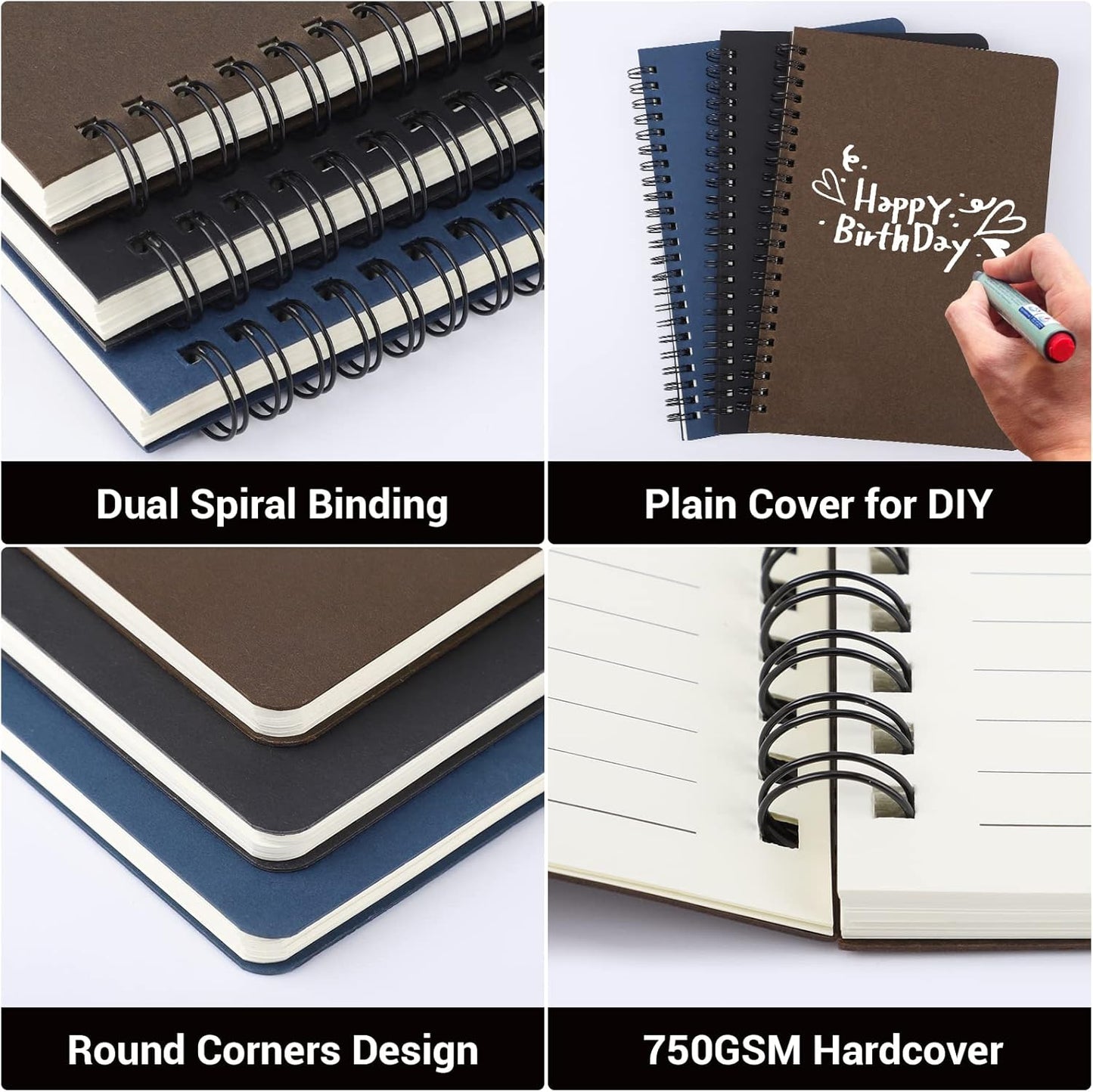 EUSOAR Spiral Lined Notebook, A5 3packs 5.5"X8.3" 120 Pages Lined Travel Notebooks Journal, Memo Notepad Sketchbook, Students College Office Business Diary Ruled Spiral Book Journal-3Colors Covers