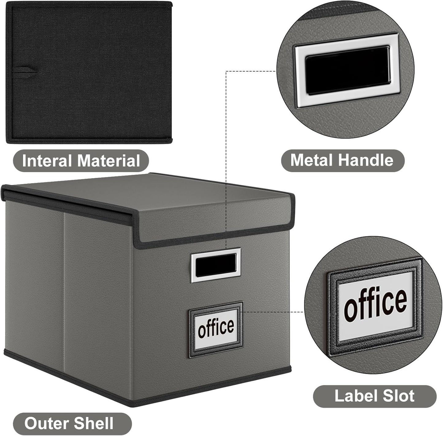 Huolewa Upgraded Portable File Organizer Box with Lid, Collapsible Linen Hanging Filing Storage Boxes with Plastic Slides, Decorative Home/Office Filing System Box for File and Folders Storage (Gray)