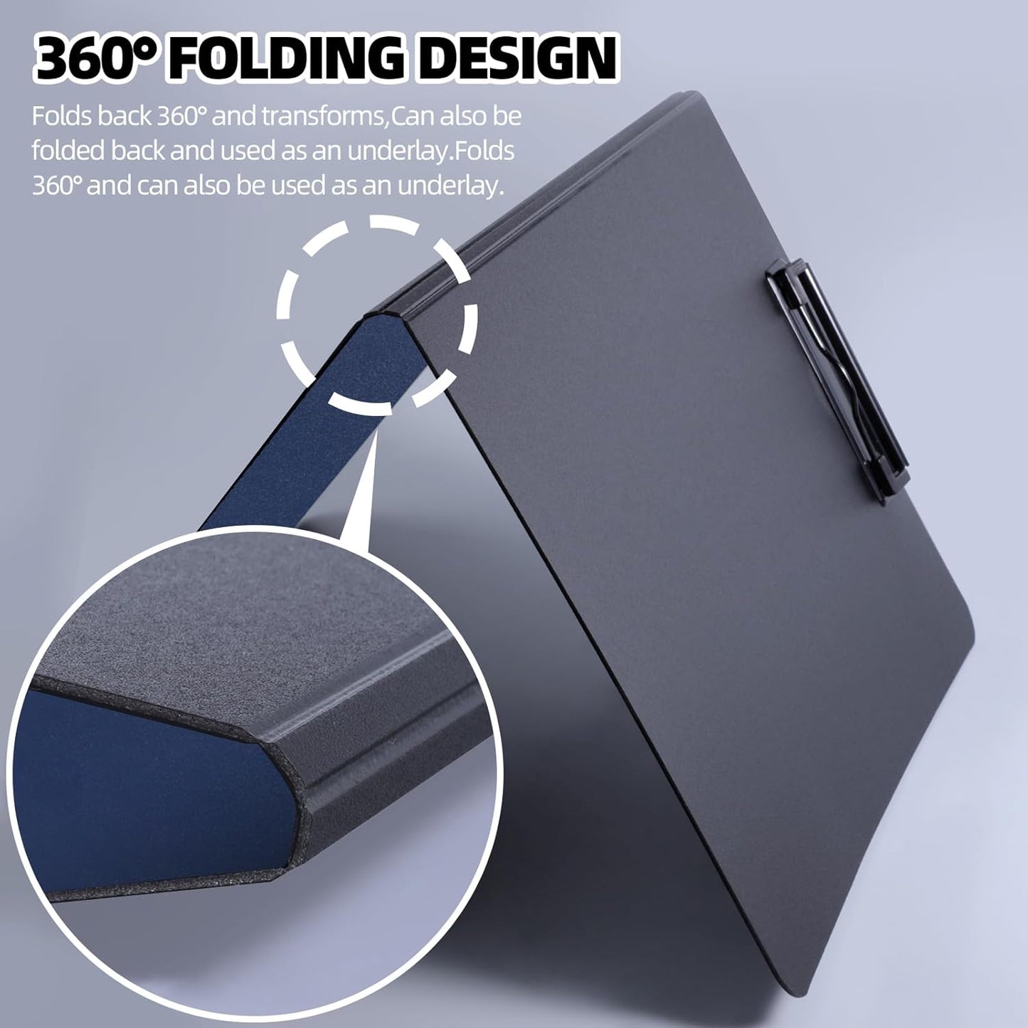 FRETONBA Clipboard Folder, A4 Foldable Clipboard with Horizontal and Vertical Double Metal Clips, 360 Degree Foldable Binder Clipboards with Pen Holder, File Cover Work Folder Clipboards, Green