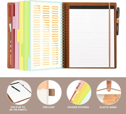 Ospelelf Clipboard with Storage for Women, Leather Padfolio Portfolio Organizer 5 Folders with 10 Pockets, Spiral Clipboard Folio with Notepad for Letter Size, Elastic Closure and Pen Loop Floral
