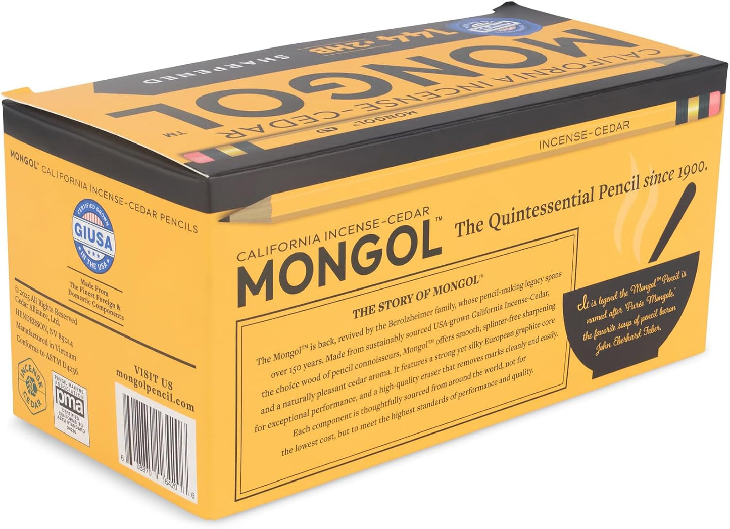 Mongol Classic Incense Cedar #2 Pencil - 12-Pack – Pre-sharpened, European Graphite Core, US Grown Cedar, Smudge Free Eraser – Nontoxic PMA Certified