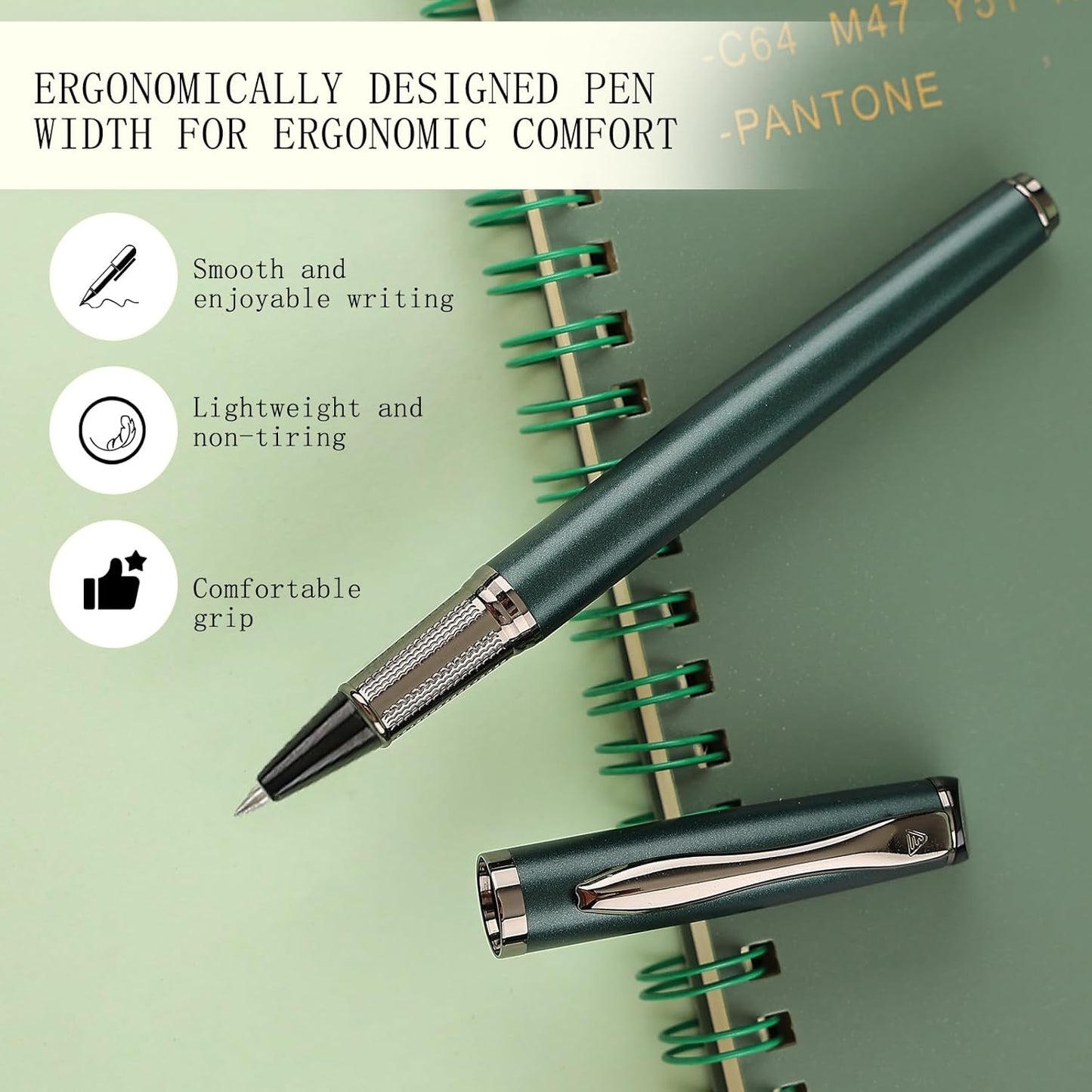 Liquid Ink Rollerball Pen,Essential Business Nice Pens,Metal pen Smooth writing stylish design effortless writing,Luxury pens with gift case for Men & Women with 2 Refills