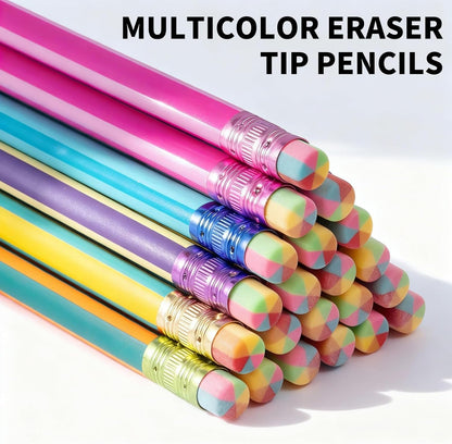 M&G Wood-cased Pencils, 24 Count, Pre-Sharpened, #1 2B Pencils, Two-Tone Striped, Triangular, Graphite Pencils Bulk with Top Erasers, School Classroom Teacher Supplies, Writing, Drawing and Sketching