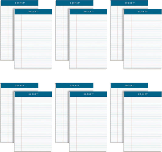 TOPS 5 x 8 Legal Pads, 12 Pack, Docket Brand, Narrow Ruled, White Paper, 50 Sheets Per Writing Pad, Made in the USA (63360)