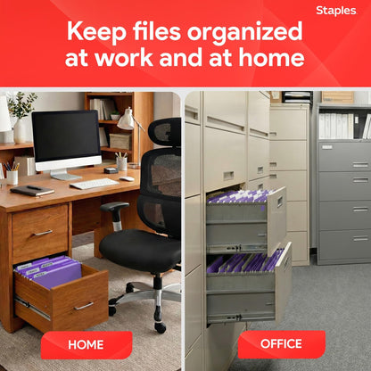 Staples Hanging File Folders, Letter Size, Blue, 5‑Tab, 1/5‑Cut Tabs, Includes Tabs & Inserts – 25/Pack