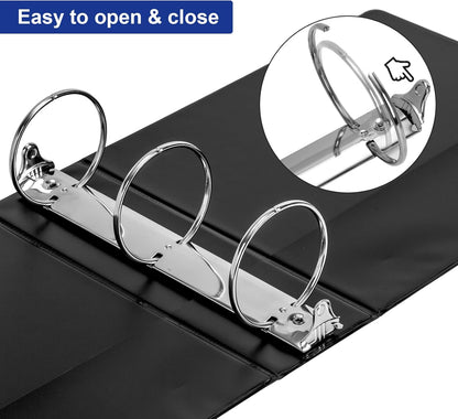 3 Ring Binder 1-1/2 Inch, ViVin Sturdy 1.5"-Round Ring Binder with 2 Interior Pockets, Clear View Cover, PVC-Free, Fits 300 Sheets of 8.5'' x 11'' Paper, Office Home School (6 Pack, White)